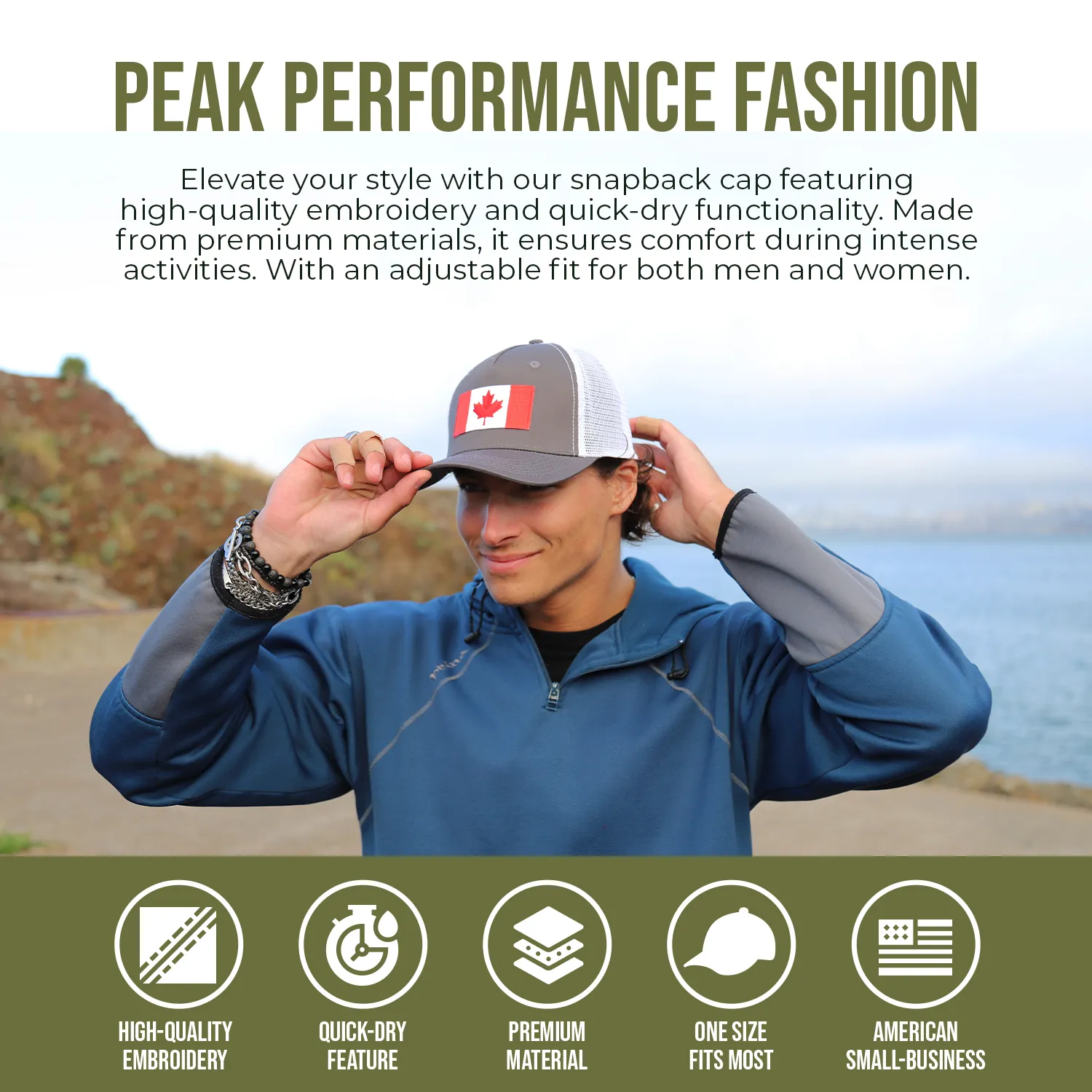 Canada Flag Trucker Baseball Snapback Hat (Grey White) - International Tie