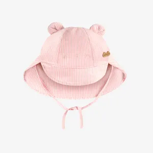Chapeau cloche rose et blanc à rayures avec oreilles, bébé || Pink and white cloche hat with stripes and ears, baby
