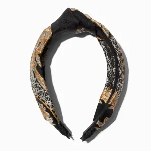 Claire's  & Gold Floral Brocade Knotted Headband | Black