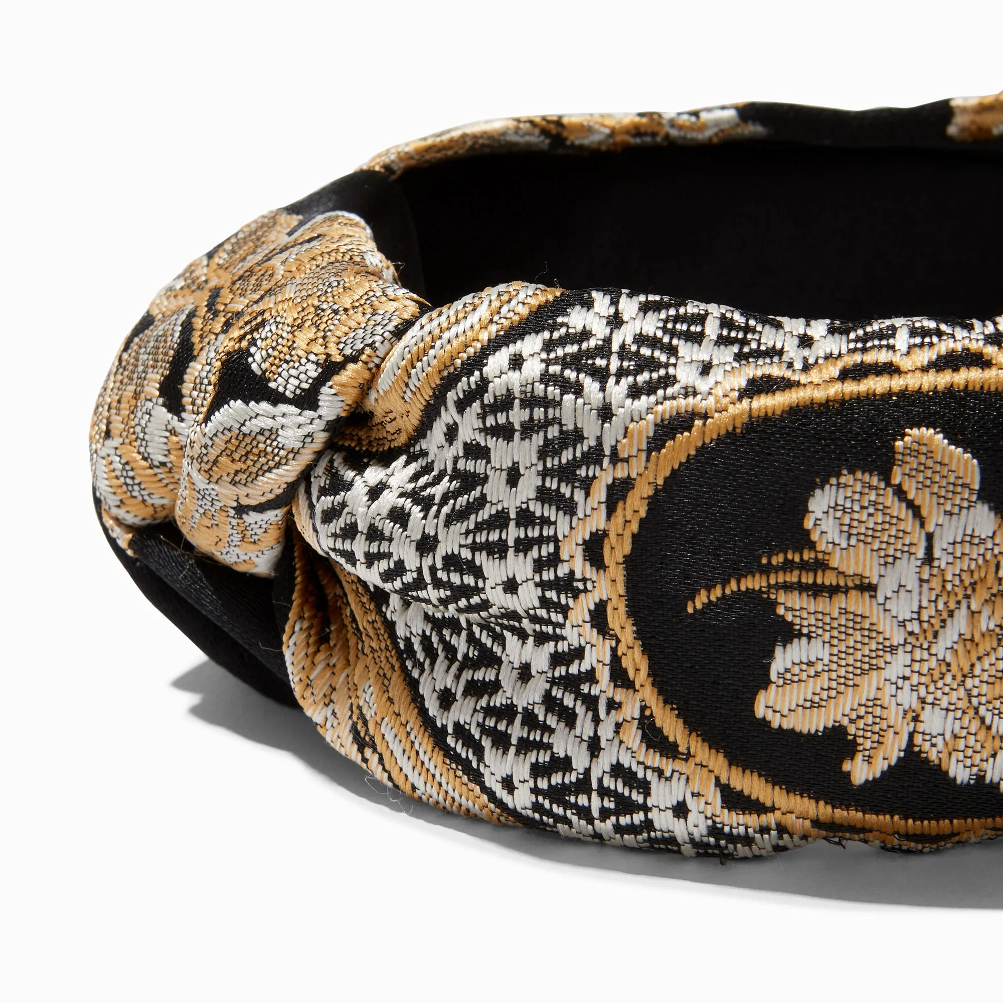 Claire's  & Gold Floral Brocade Knotted Headband | Black