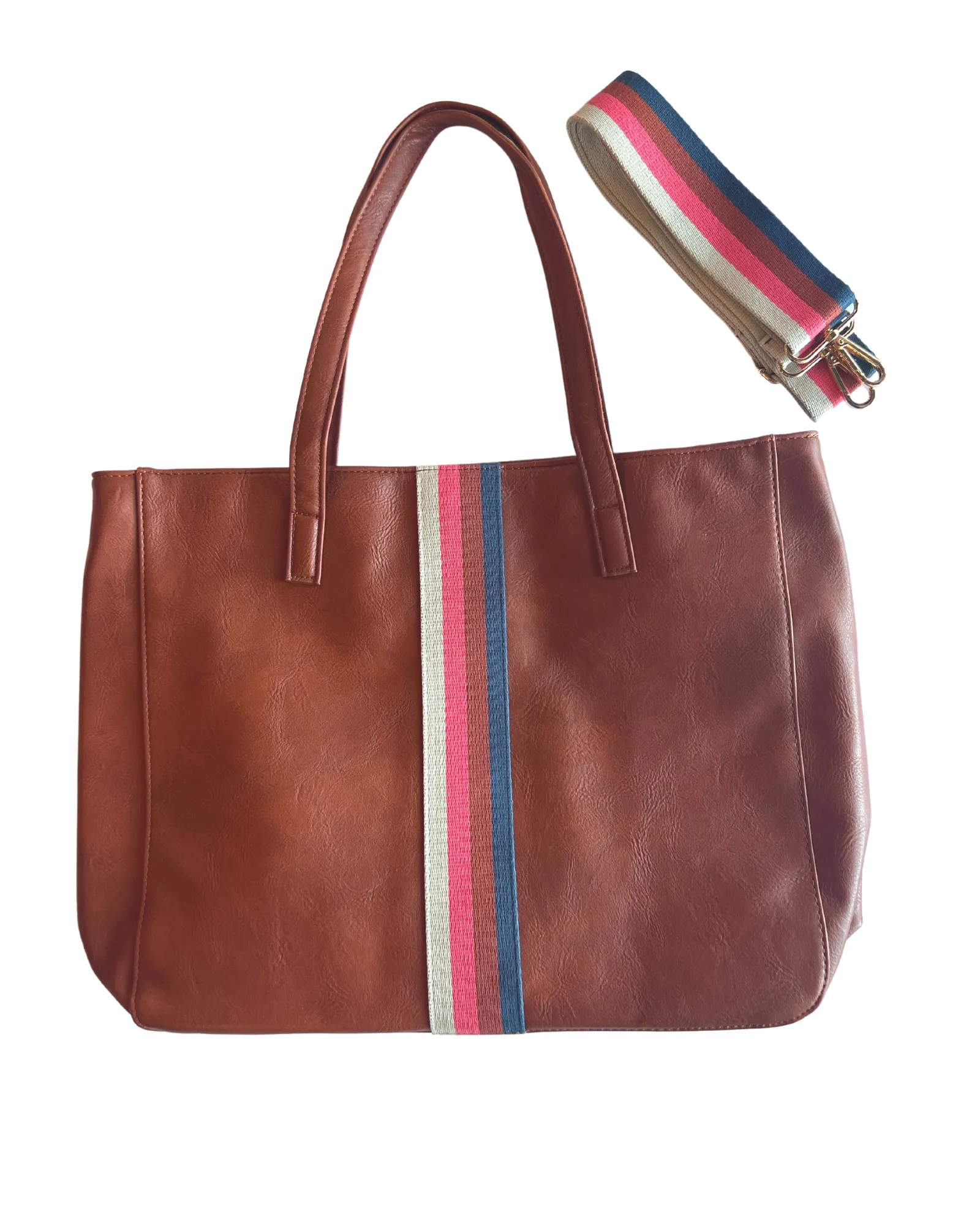 Cognac   Multi Stripe Vegan Tote