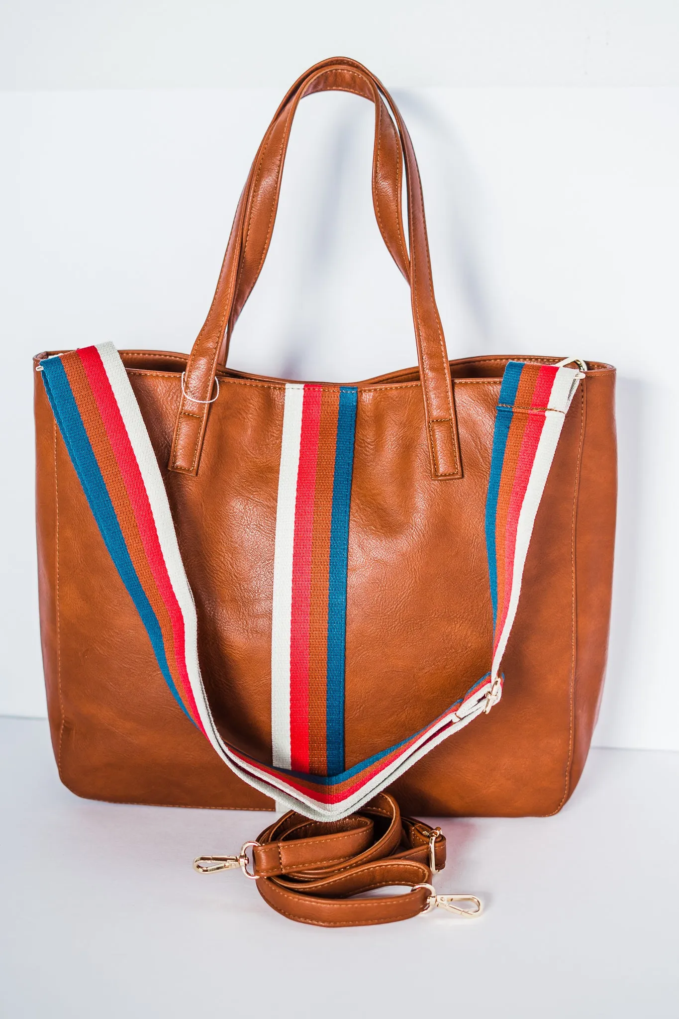 Cognac   Multi Stripe Vegan Tote