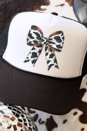 Cow Print Coquette Bow Otto Black with White Foam Front Trucker Hat
