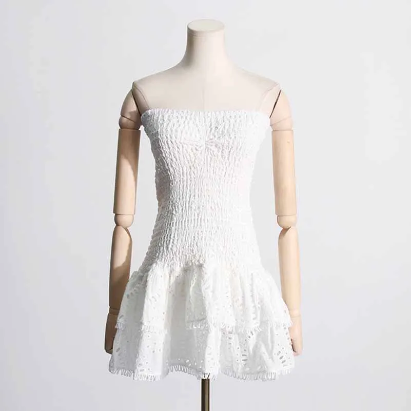 Embroidered Ruffled Mini Dress Strapless Summer Dress