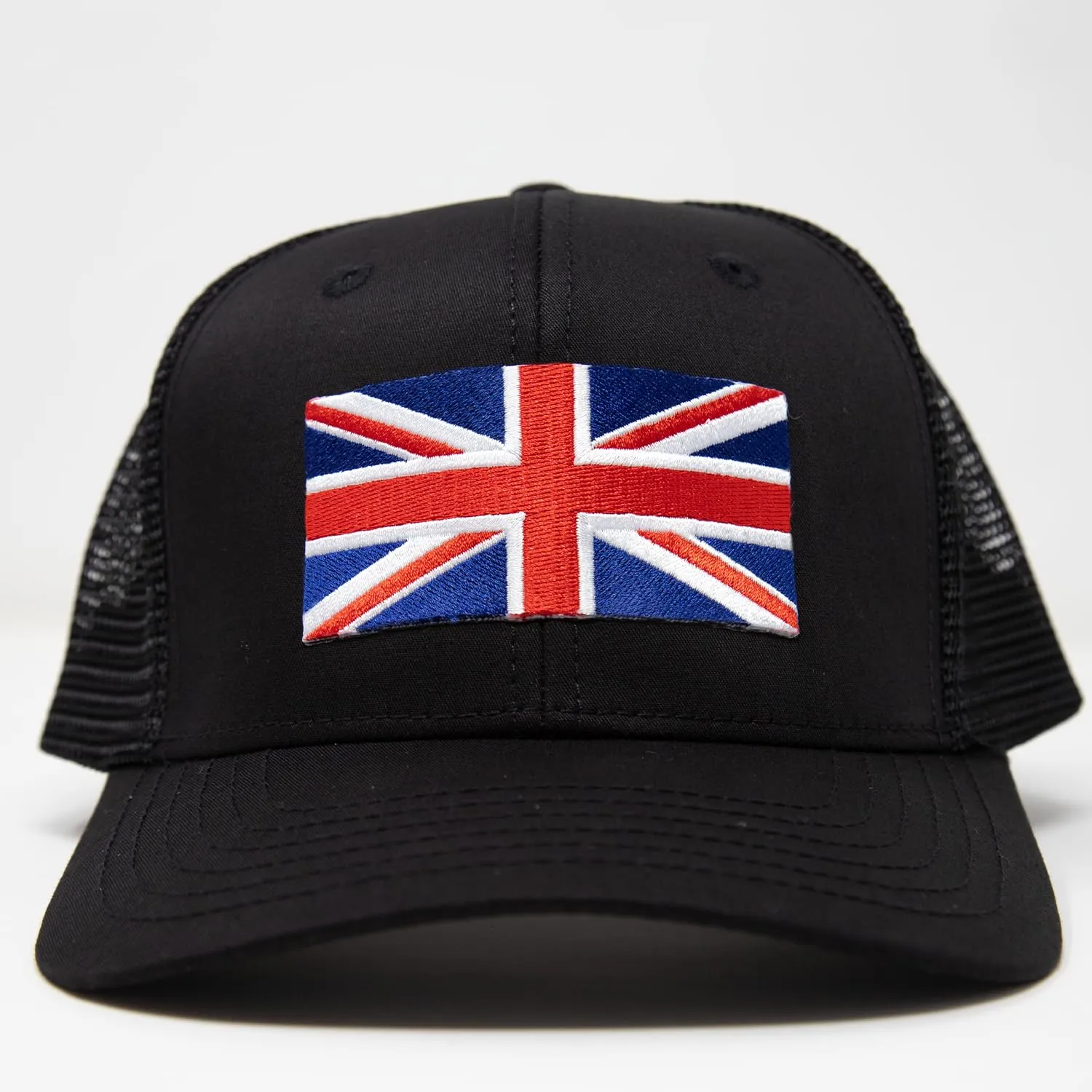 England Britain Flag Trucker Baseball Snapback Hat (All Black) - International Tie