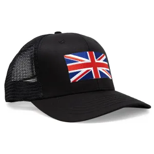 England Britain Flag Trucker Baseball Snapback Hat (All Black) - International Tie