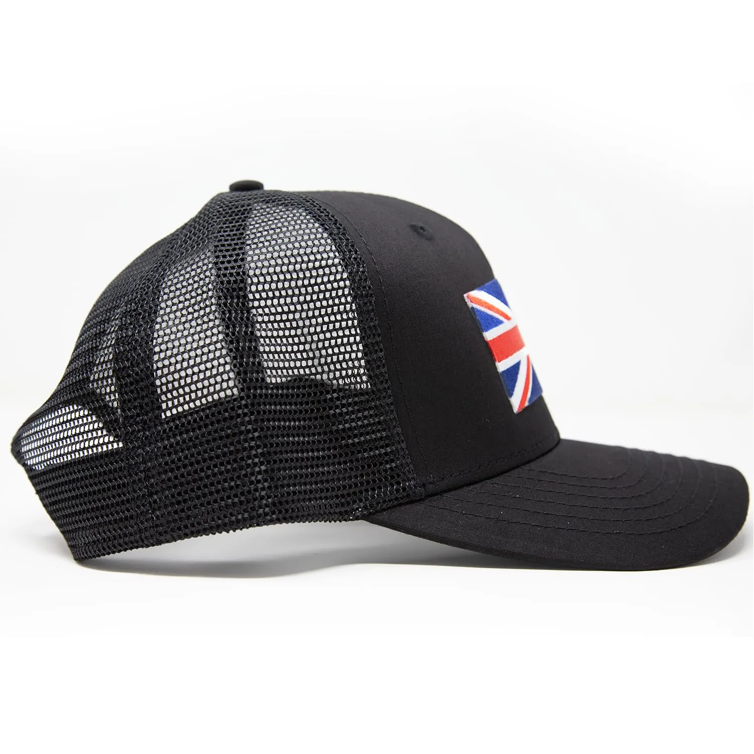 England Britain Flag Trucker Baseball Snapback Hat (All Black) - International Tie