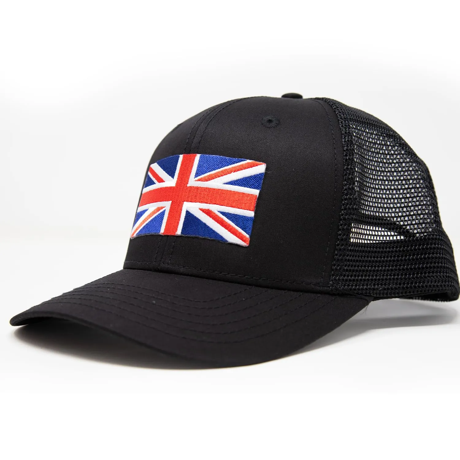 England Britain Flag Trucker Baseball Snapback Hat (All Black) - International Tie