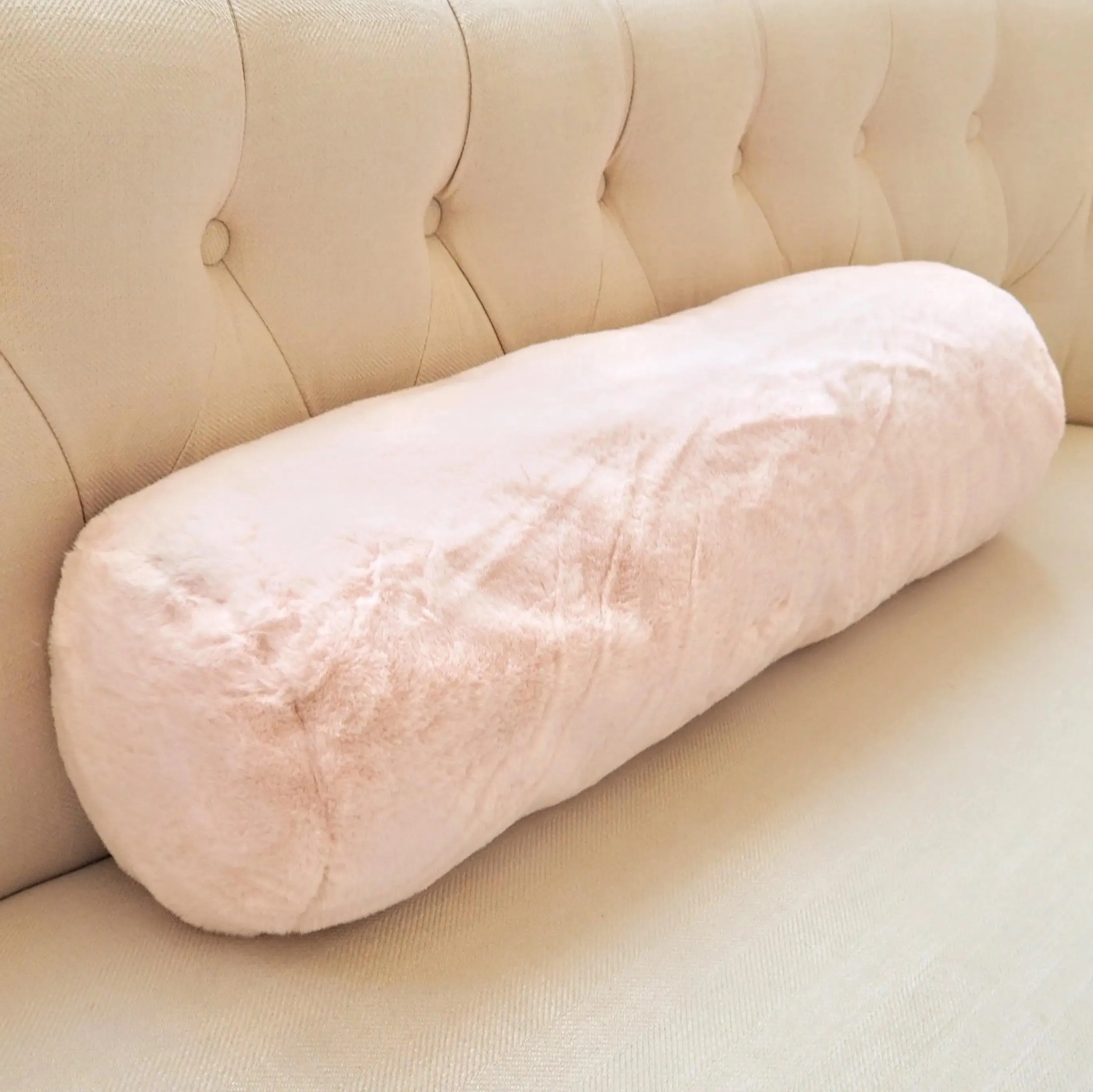 Faux Fur Bolster Pillow with Adjustable Insert - Blue