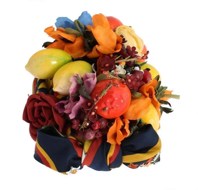 Floral Fruit Roses Crystal Silk Headwear Turbane