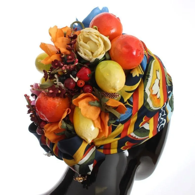 Floral Fruit Roses Crystal Silk Headwear Turbane