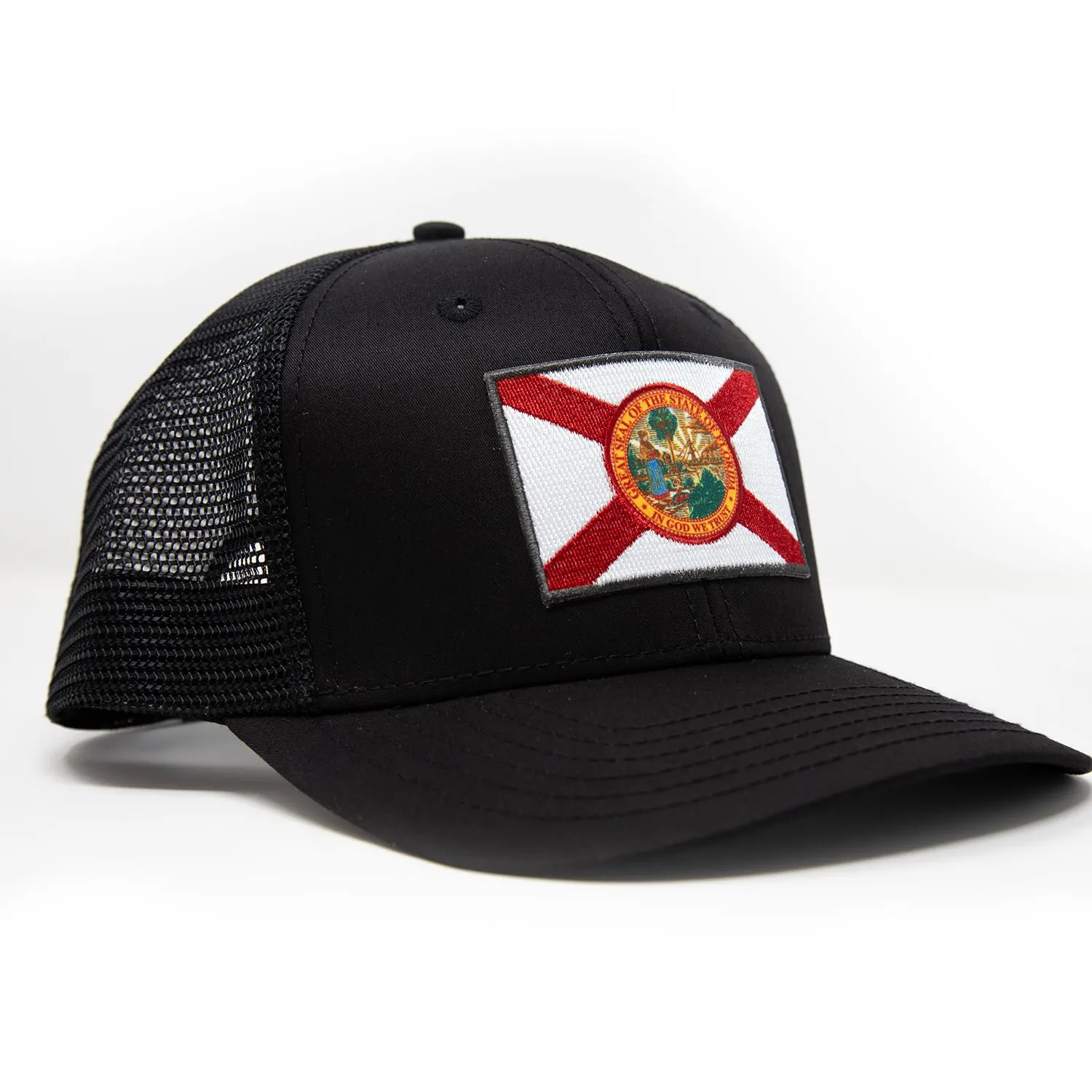 Florida Flag Trucker Baseball Snapback Hat (All Black) - International Tie