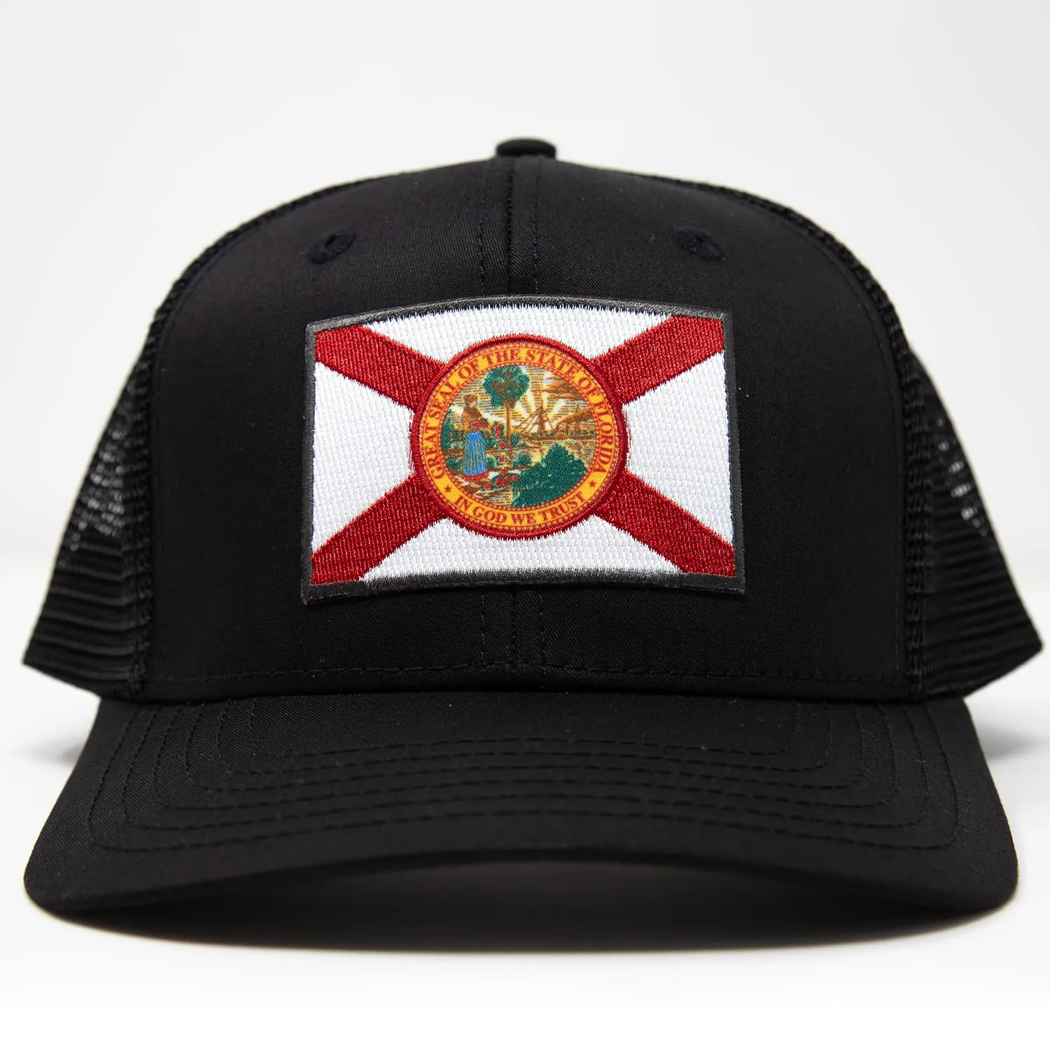 Florida Flag Trucker Baseball Snapback Hat (All Black) - International Tie