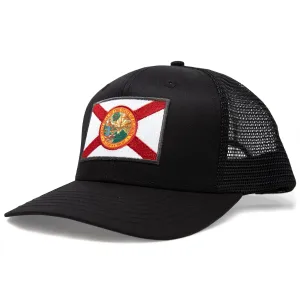 Florida Flag Trucker Baseball Snapback Hat (All Black) - International Tie