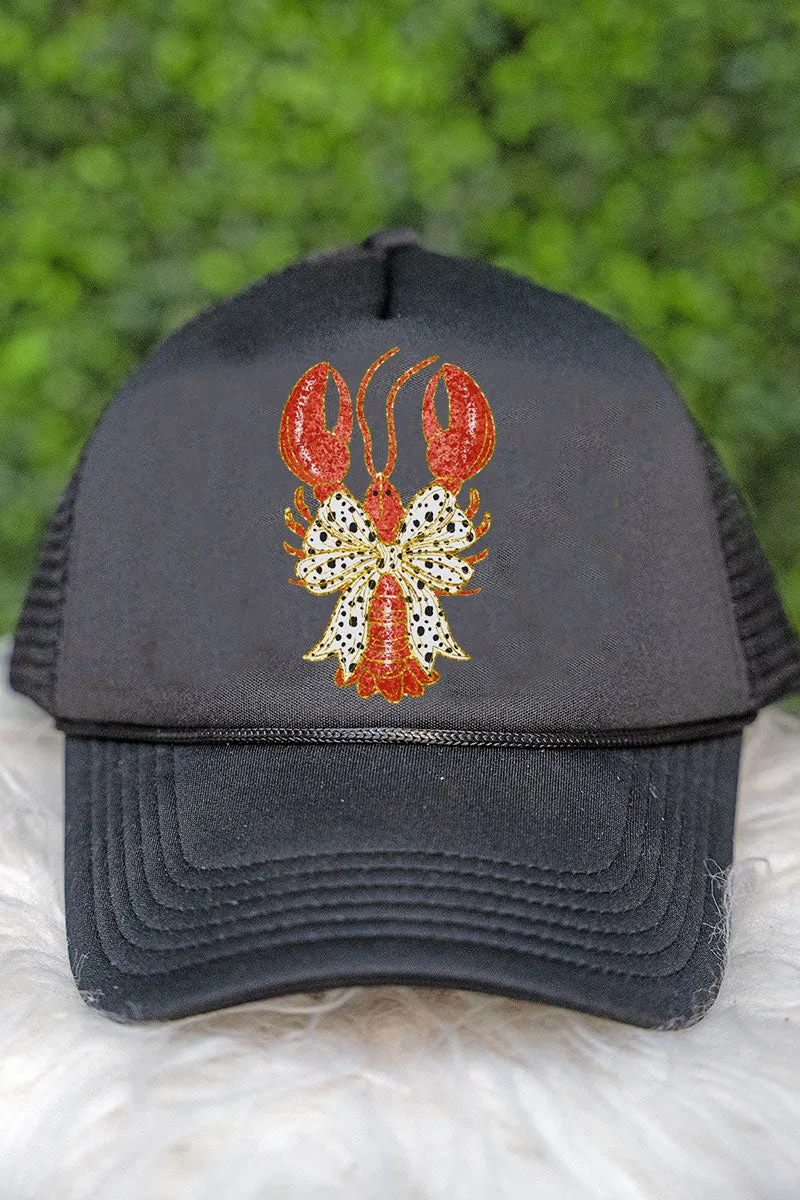 Glitzy Crawfish Coquette Bow Foam Mesh Back Trucker Cap