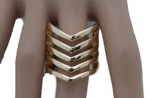 Gold Metal Elastic Band Ring Stripes Chevron Stylish Sexy