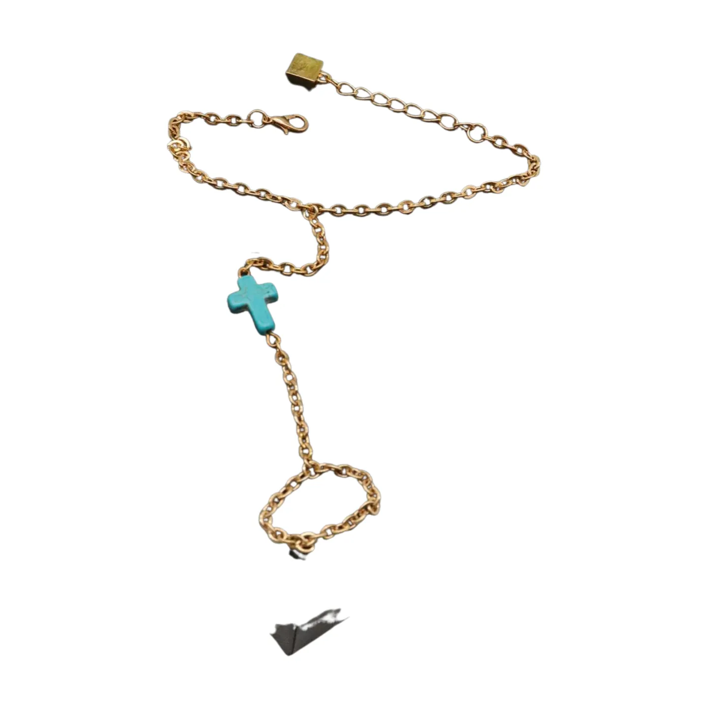 Gold Metal Hand Chain Bracelet Turquoise Blue Cross