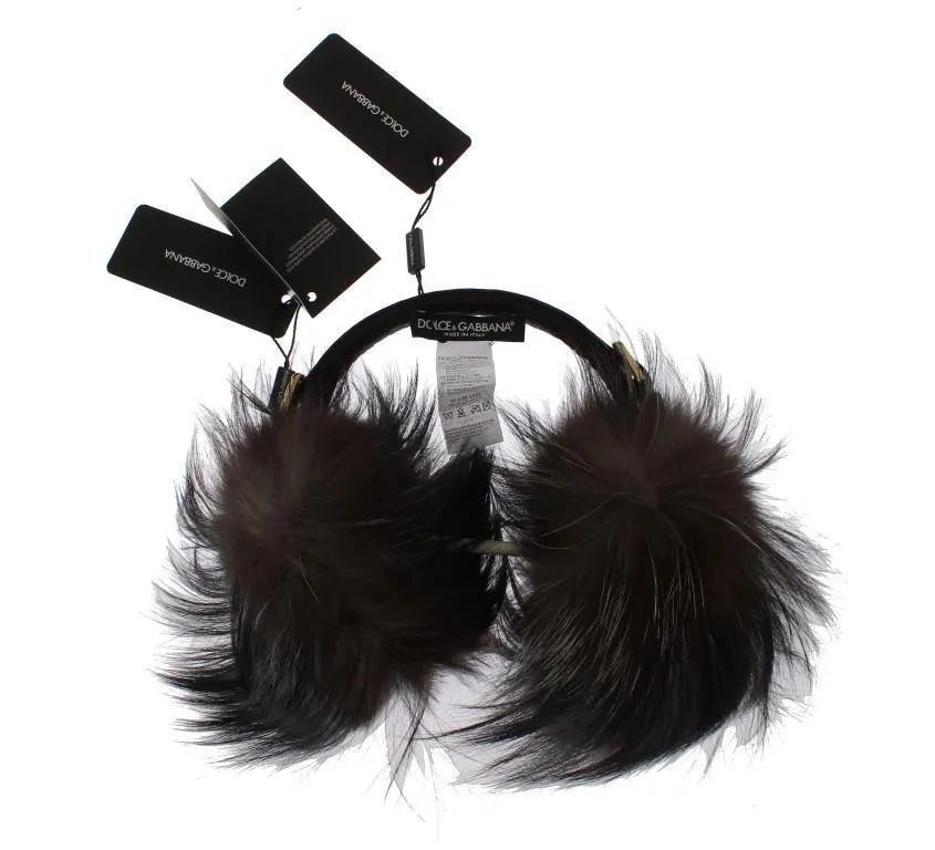 Gray Fox Fur Green Snakeskin Ear Muffs