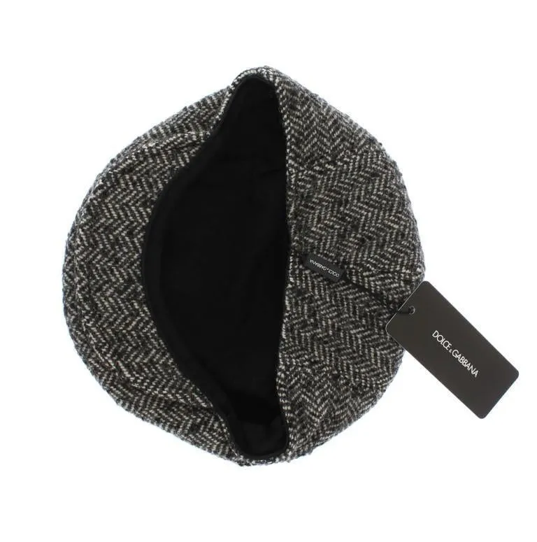 Gray Tweed Wool Newsboy Hat