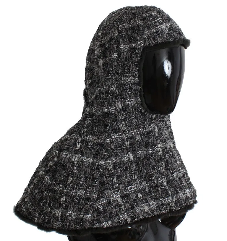 Gray Weasel Fur Crochet Hood Scarf Hat