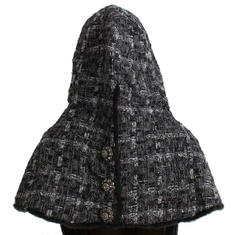 Gray Weasel Fur Crochet Hood Scarf Hat