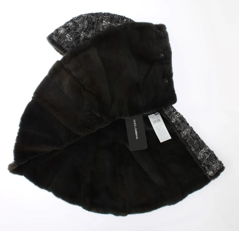 Gray Weasel Fur Crochet Hood Scarf Hat