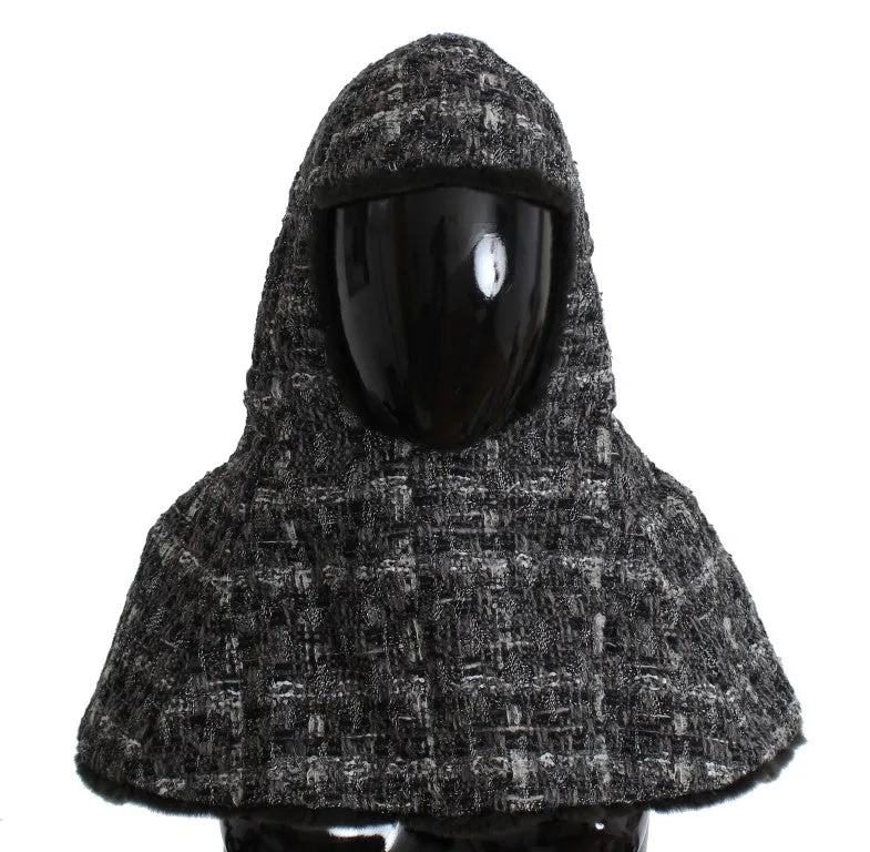 Gray Weasel Fur Crochet Hood Scarf Hat