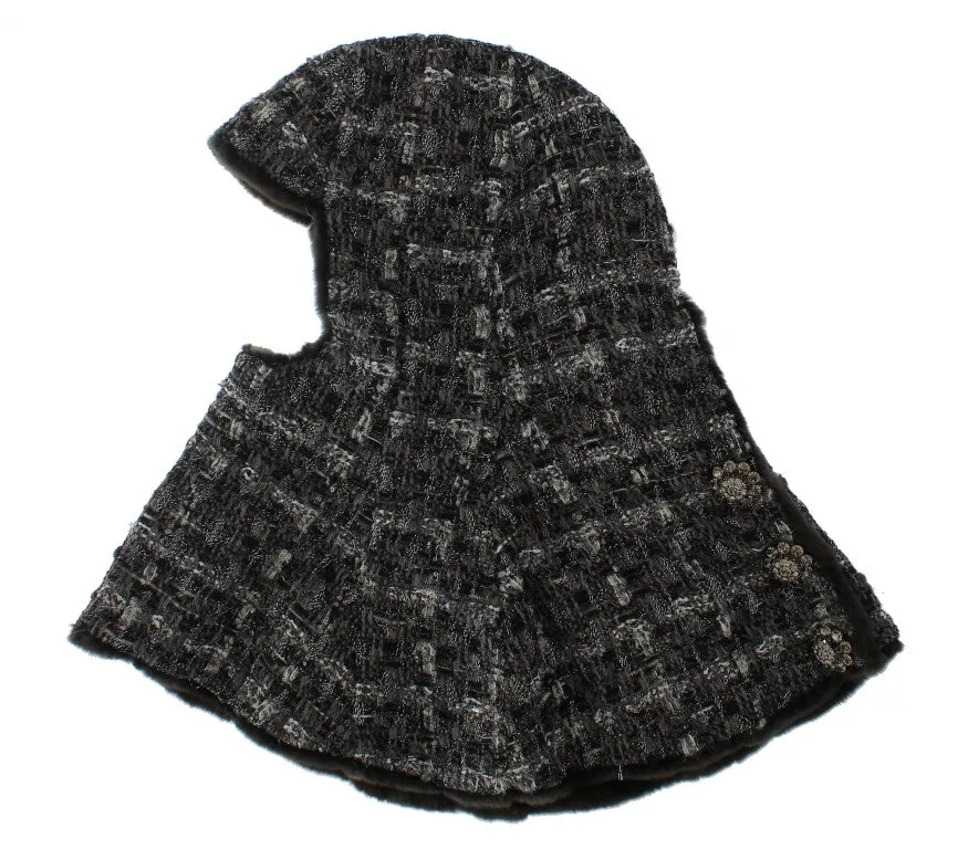 Gray Weasel Fur Crochet Hood Scarf Hat