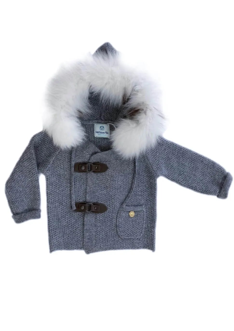 Grey Cashmere Coat With White Trim