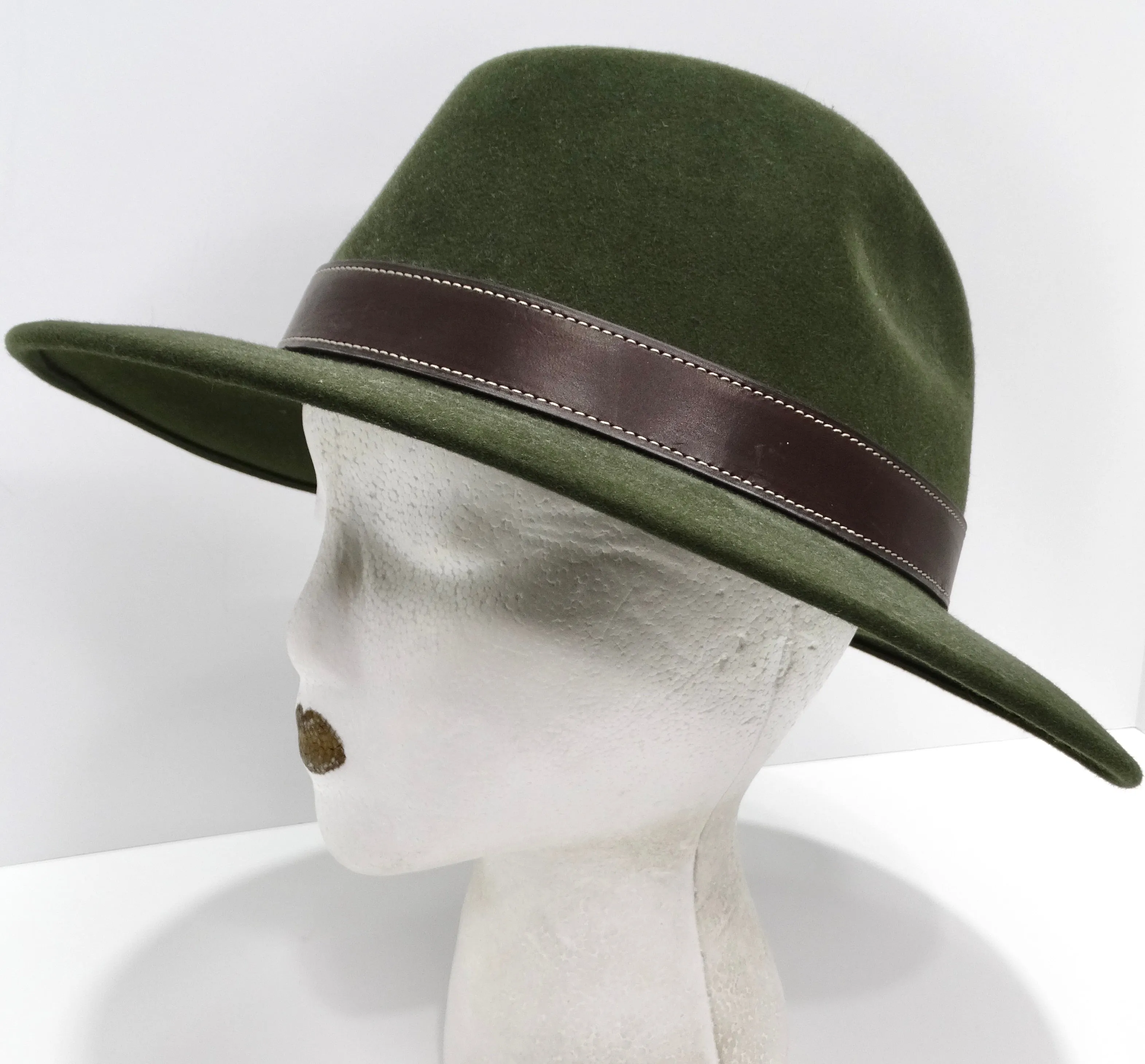 Hermes 1980s Green Wide Brim Hat