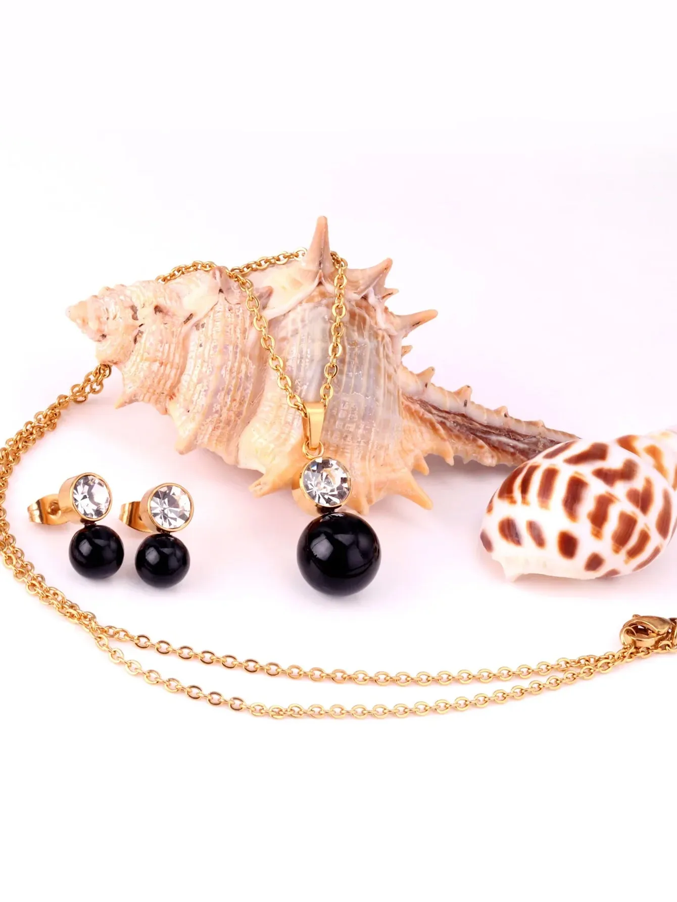 Hex Zircon Decor Necklace & Stud Earring Set - FD ⚡