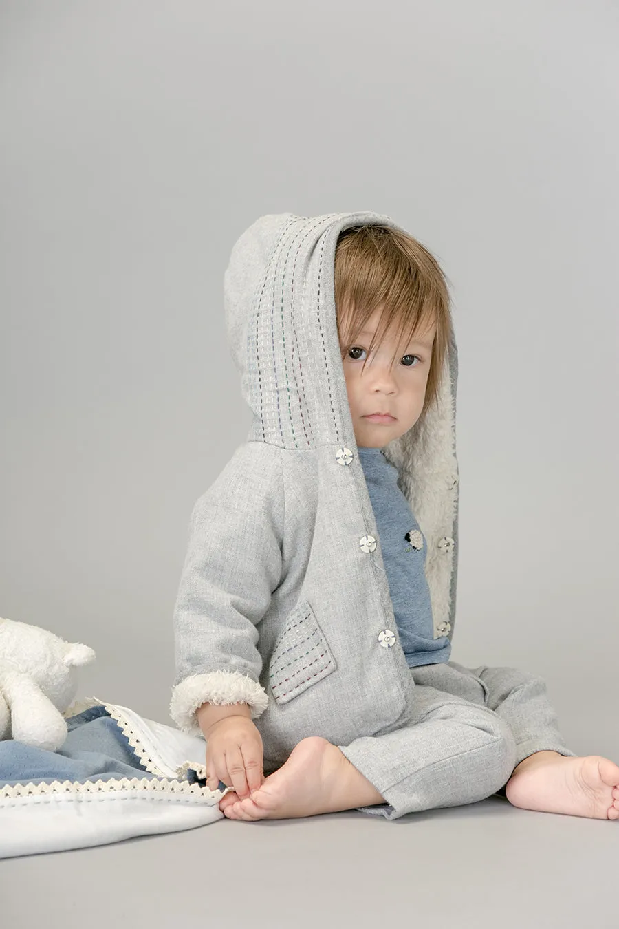 Hoodie Jacket with Hand Stitching, Stone