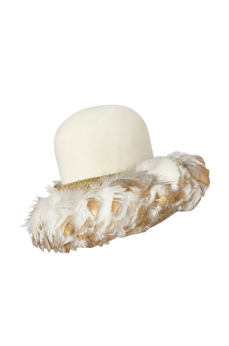 Incredible 1960s Christian Dior Gold Tipped Feather Brim Ivory Hat