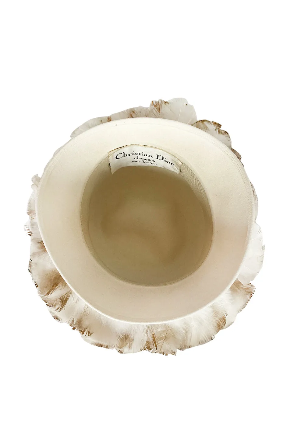 Incredible 1960s Christian Dior Gold Tipped Feather Brim Ivory Hat
