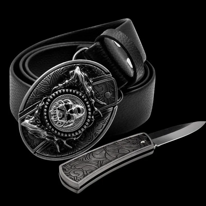 INSTOCK- Men's genuine leather belt, personalized skull belt with