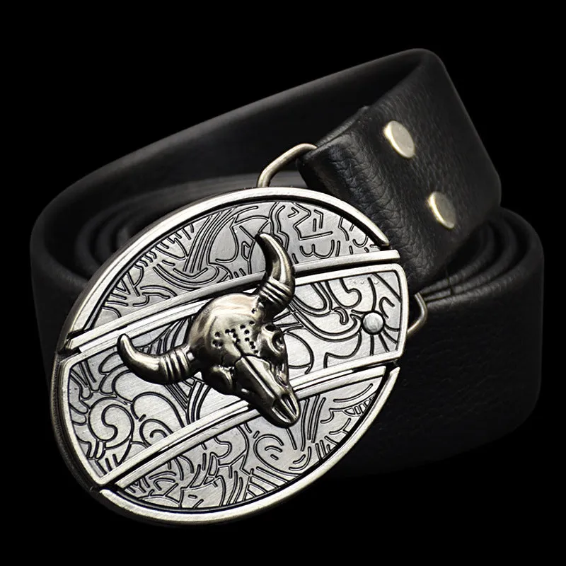 INSTOCK- Men's genuine leather belt, personalized skull belt with