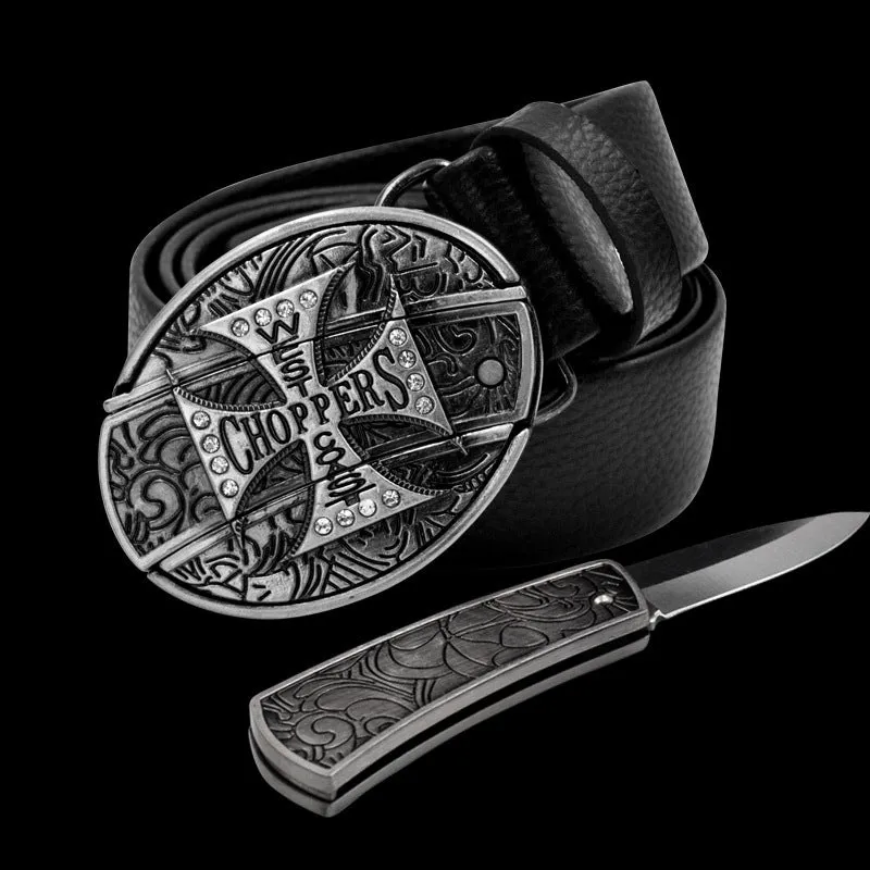 INSTOCK- Men's genuine leather belt, personalized skull belt with