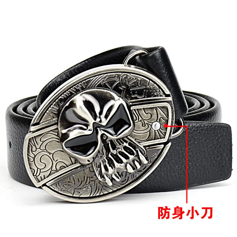 INSTOCK- Men's genuine leather belt, personalized skull belt with