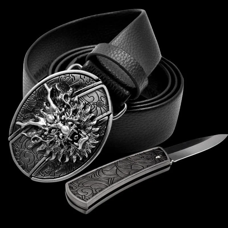 INSTOCK- Men's genuine leather belt, personalized skull belt with