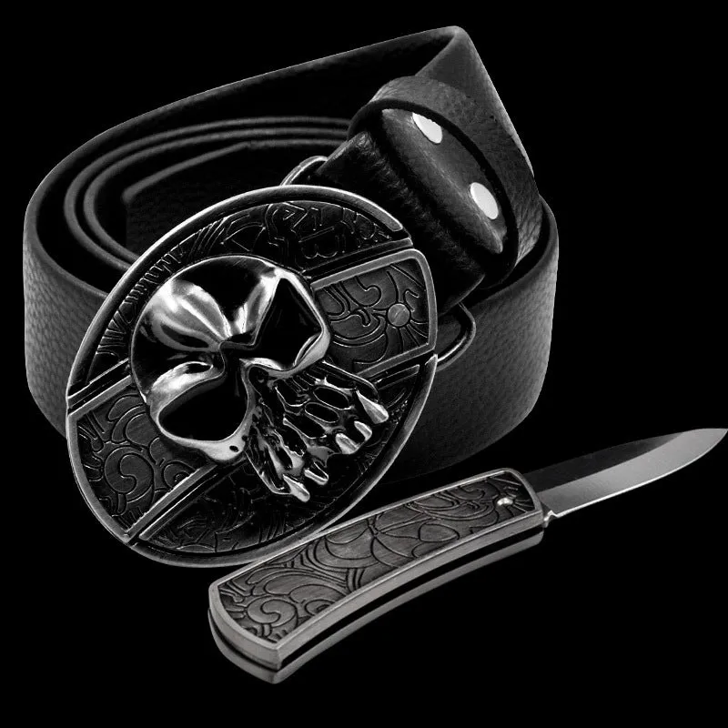 INSTOCK- Men's genuine leather belt, personalized skull belt with