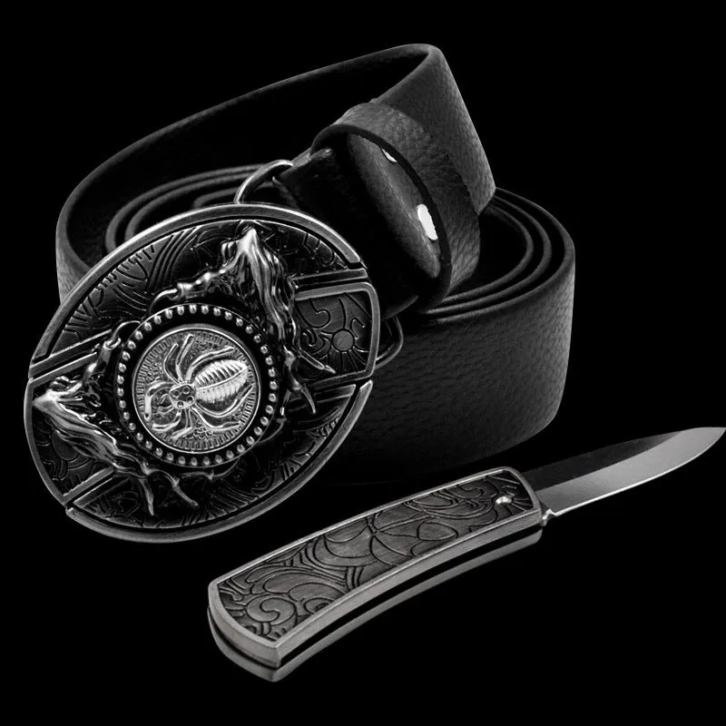 INSTOCK- Men's genuine leather belt, personalized skull belt with