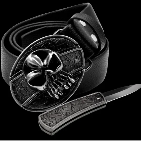 INSTOCK- Men's genuine leather belt, personalized skull belt with