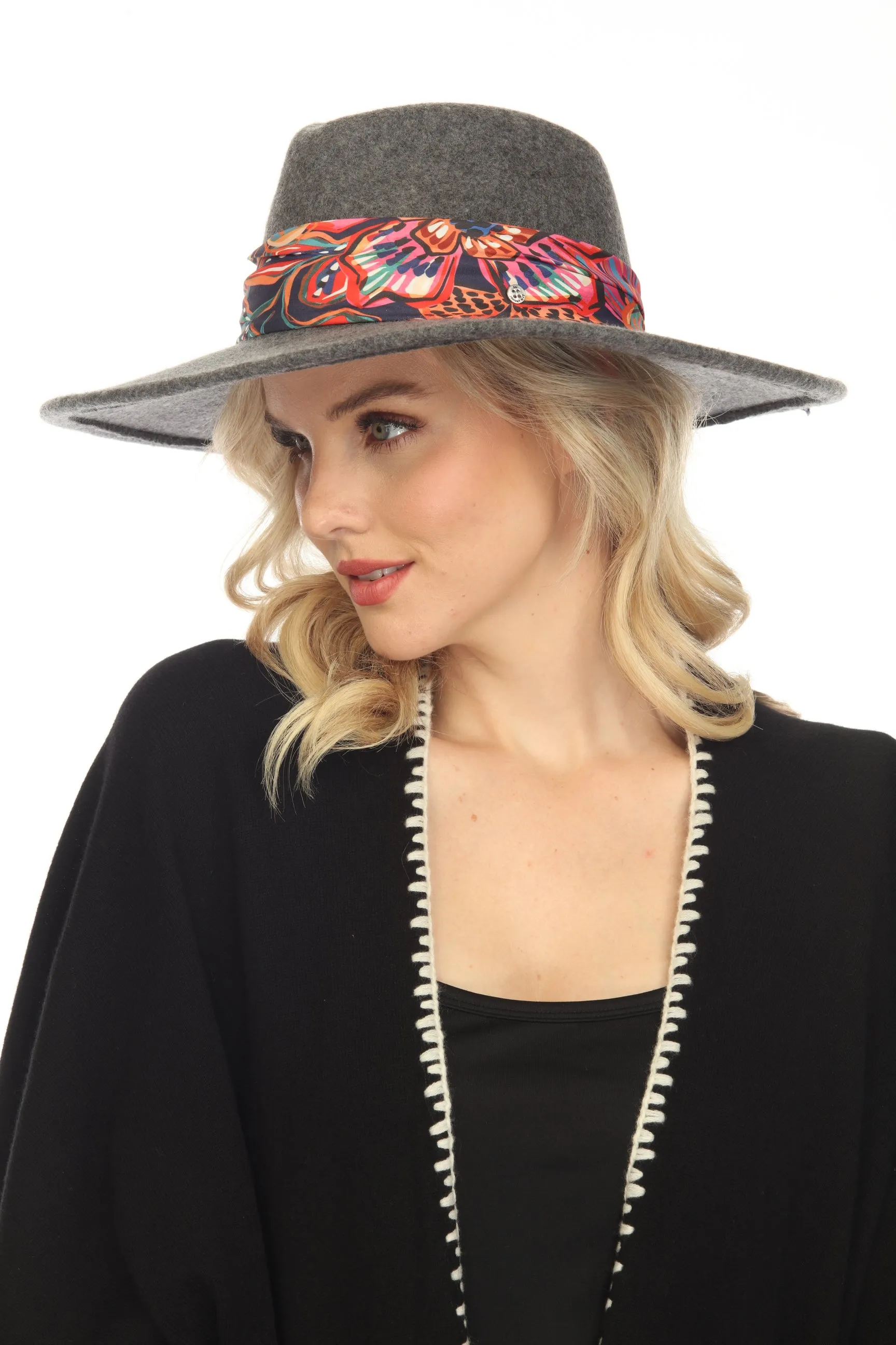 Johnny Was Charcoal Jade Wool Felt Hat Boho Chic MA6323
