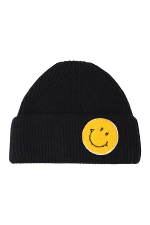 KNITTED BEANIE WITH SMILEY FACE