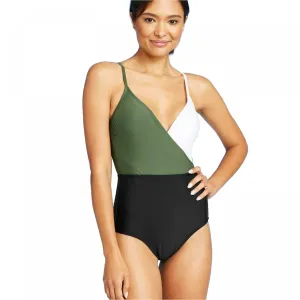Kona Sol Women's Color Block Wrap High Coverage One Piece Swimsuit