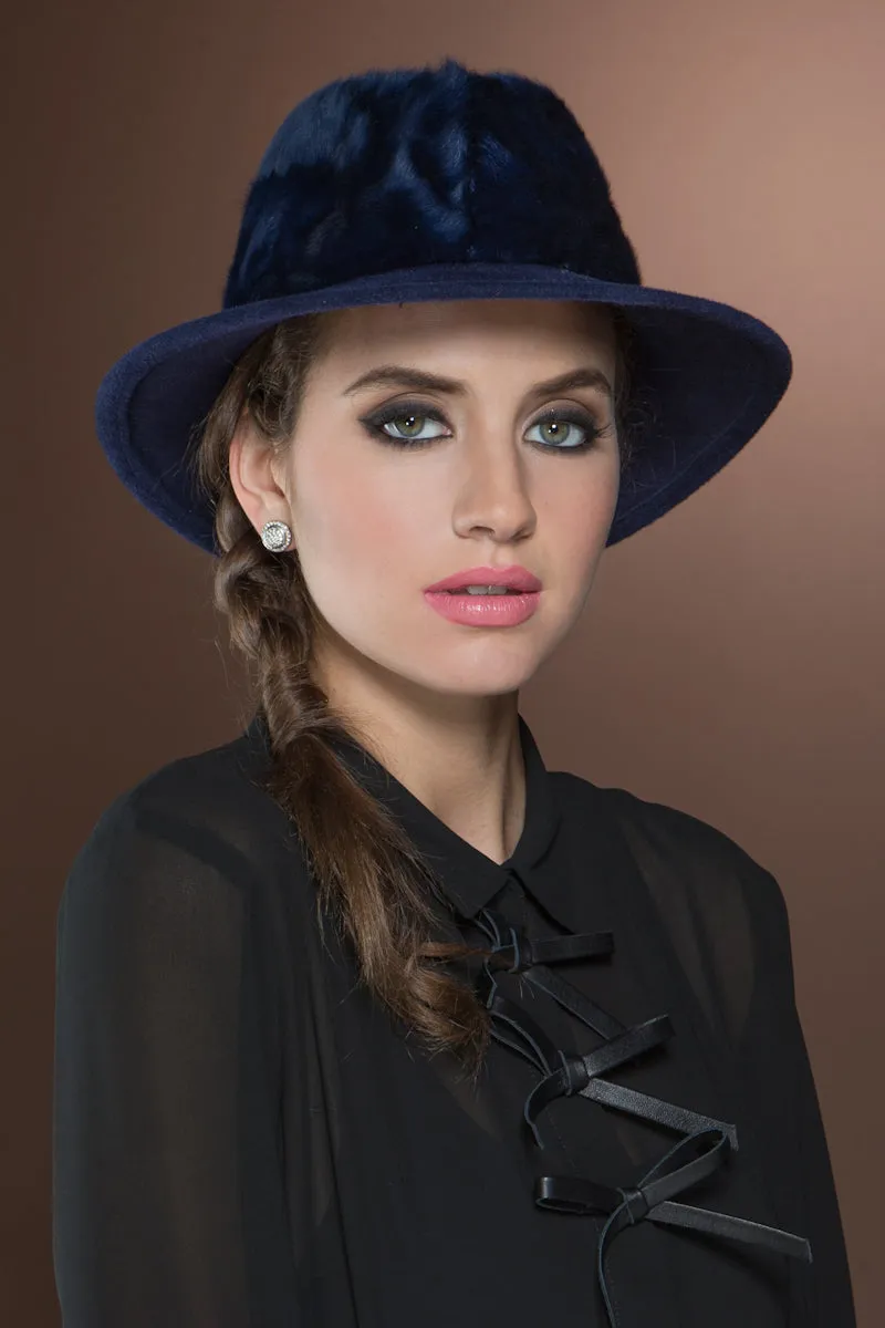 Lamb Fur and Velour Fedora Hat