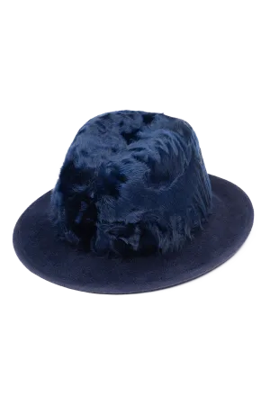 Lamb Fur and Velour Fedora Hat