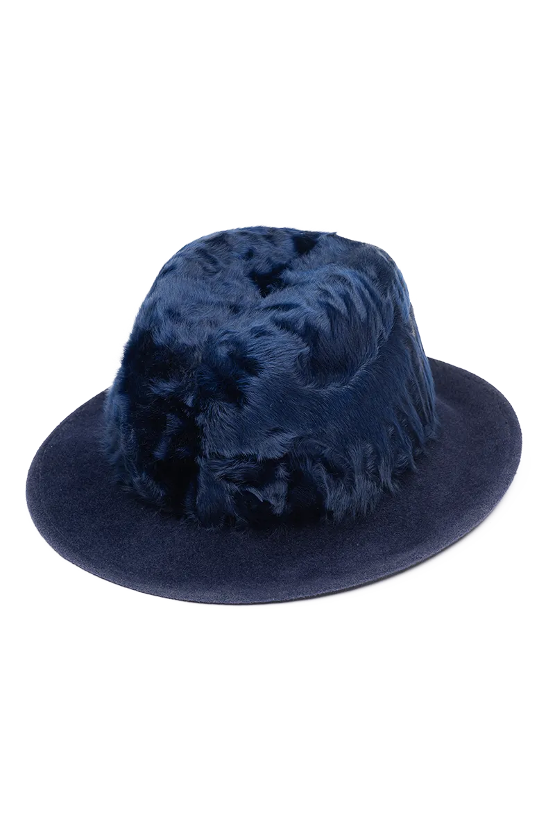 Lamb Fur and Velour Fedora Hat