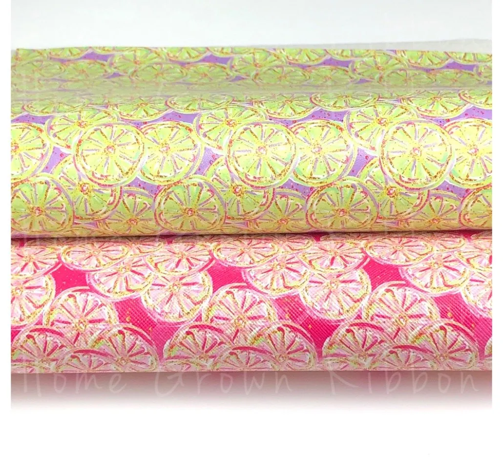 Lemon Slices Faux Leather Sheets USDR - Pink - Purple