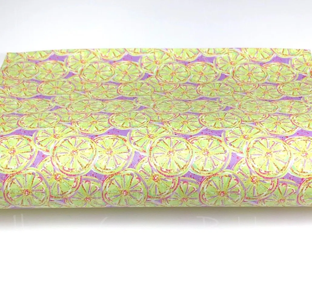 Lemon Slices Faux Leather Sheets USDR - Pink - Purple